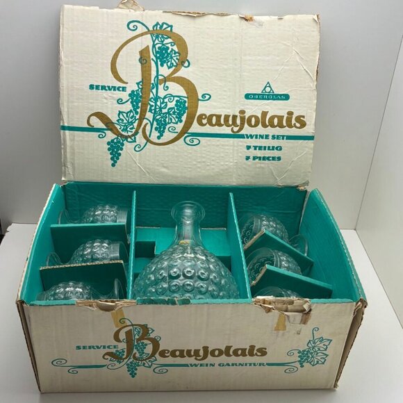 Vintage Oberglas Beaujolais Wine decanter and 6 glasses with original box - Picture 2 of 10